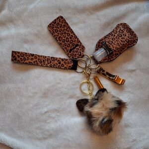 Leopard Print Keychain Set with Pom Pom